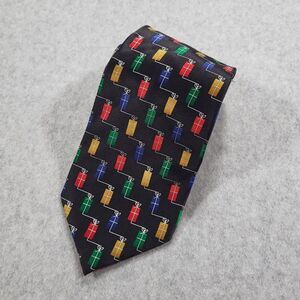 Holidays Christmas Presents Mens Neck Tie Black Approx‎ 56"x3.75" 100% Silk